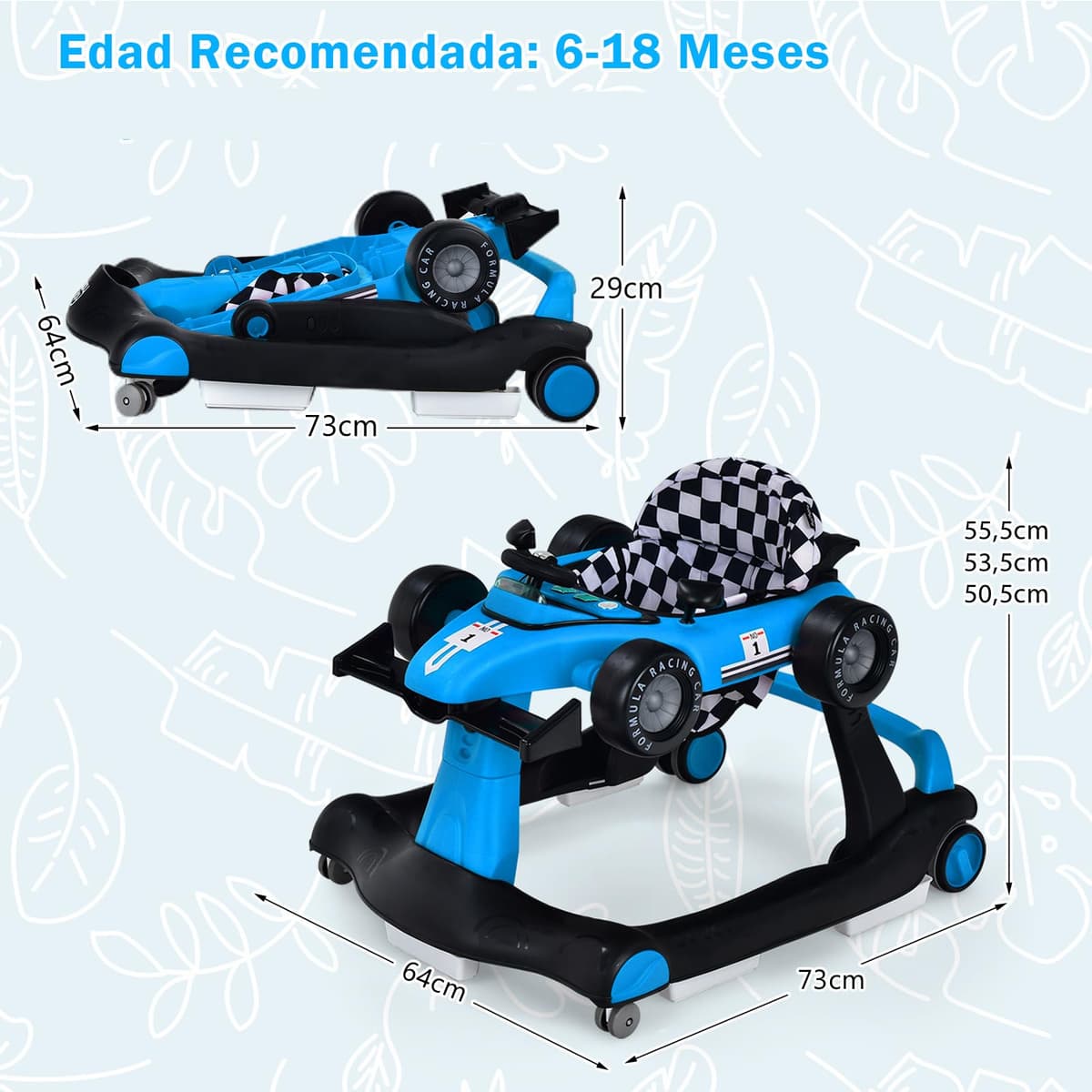 COSTWAY 4 en 1 Andador Bebes, Tacata Bebe Plegable con Altura y Velocidad Regulables, Carillón con Luces, Volante y Asiento con Cojín, Diseño Antivuelco, Caminador para Bebe de 6-18 Meses — view 5