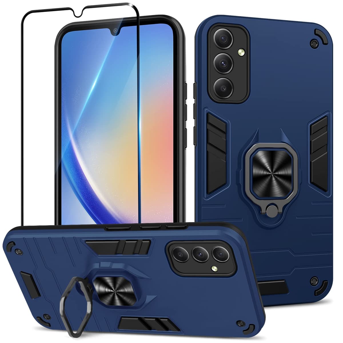 Funda para CMF Phone 2 Pro, Carcasa Antigolpes con Soporte anular metálico, Case Protectora de Grado Militar, Negro — view 213