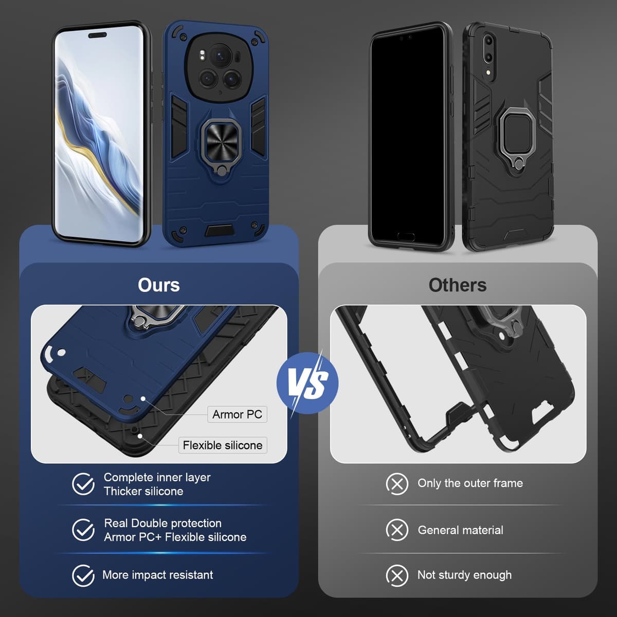 Funda para CMF Phone 2 Pro, Carcasa Antigolpes con Soporte anular metálico, Case Protectora de Grado Militar, Negro — view 1112