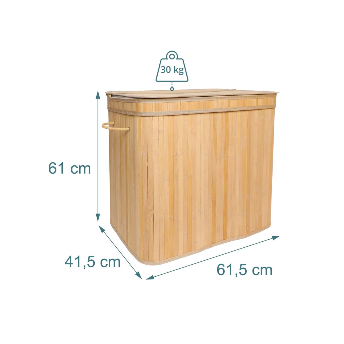 Cesto para Ropa Sucia Relaxdays con Tapa, bambú, 150 l, 3 Compartimentos, 61,5 x 61 x 41,5 cm, para baño, Color Natural — view 4