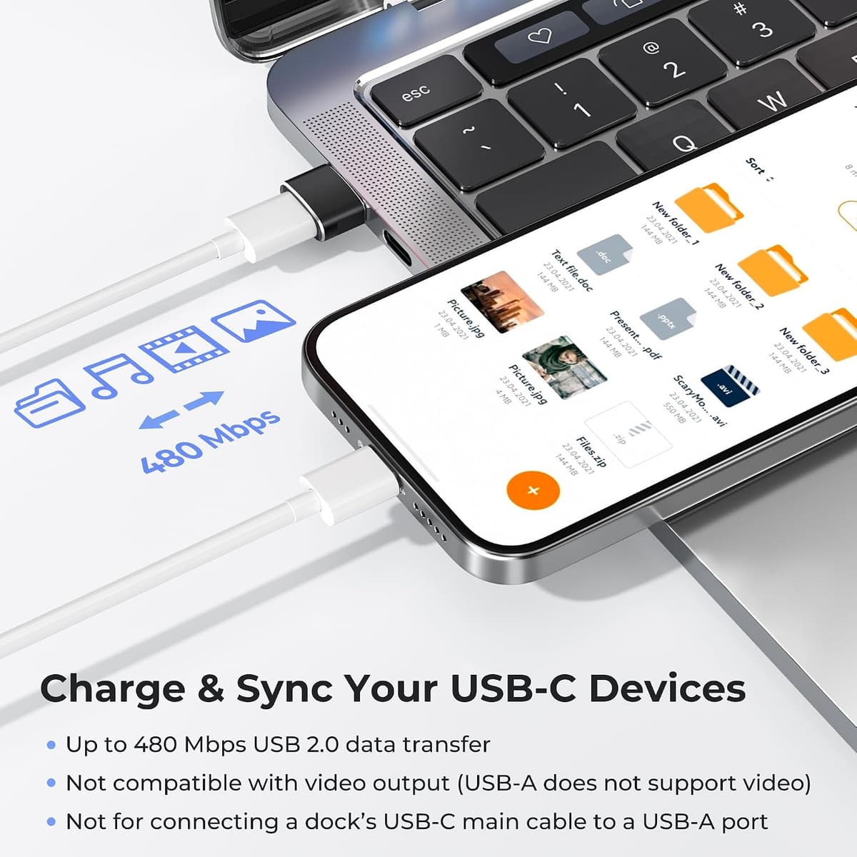 BASESAILOR USB to USB C Adapter,USBC Female to USB A Male Adapter,Type C Converter Charger for iPhone 17 17e Pro Max,16 15,Apple Watch iWatch S11 S10,AirPods,iPad Mini Air,Samsung Galaxy S26 S25,3Pack — view 3