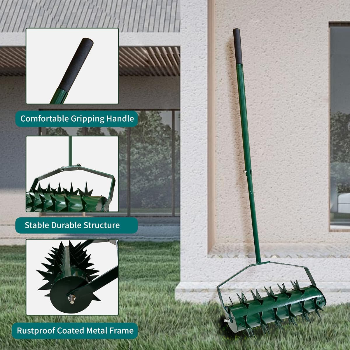 Manual Lawn Aerator, Roller Type Lawn Aerator, Lawn Roller with 2" Handle and Nails and Handle, Manual Scarifier Lawn Roller for Patios, Lawns in Garden — view 6