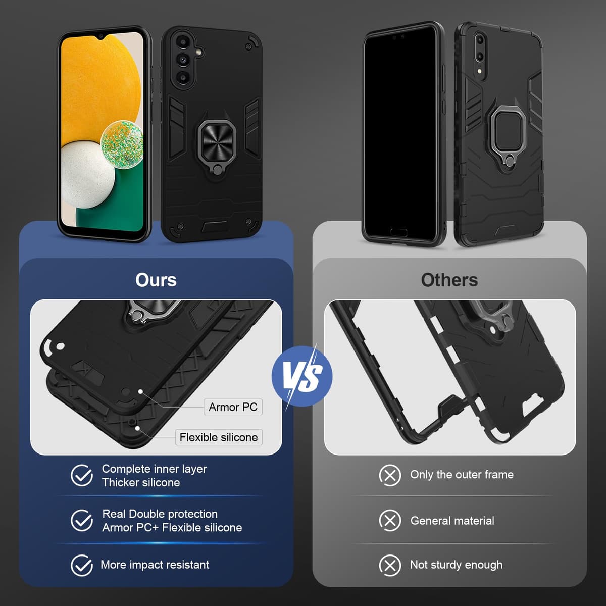 Funda para CMF Phone 2 Pro, Carcasa Antigolpes con Soporte anular metálico, Case Protectora de Grado Militar, Negro — view 1041