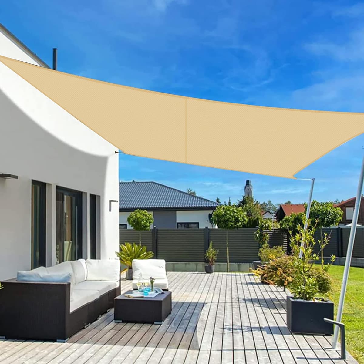 LOVE STORY Toldo Vela de Sombra Impermeable Triangular 3x3x3m Protección Rayos UV PES Toldos para Patio, Exterior Terrazas, Jardín, Balcon (Crema) — view 46
