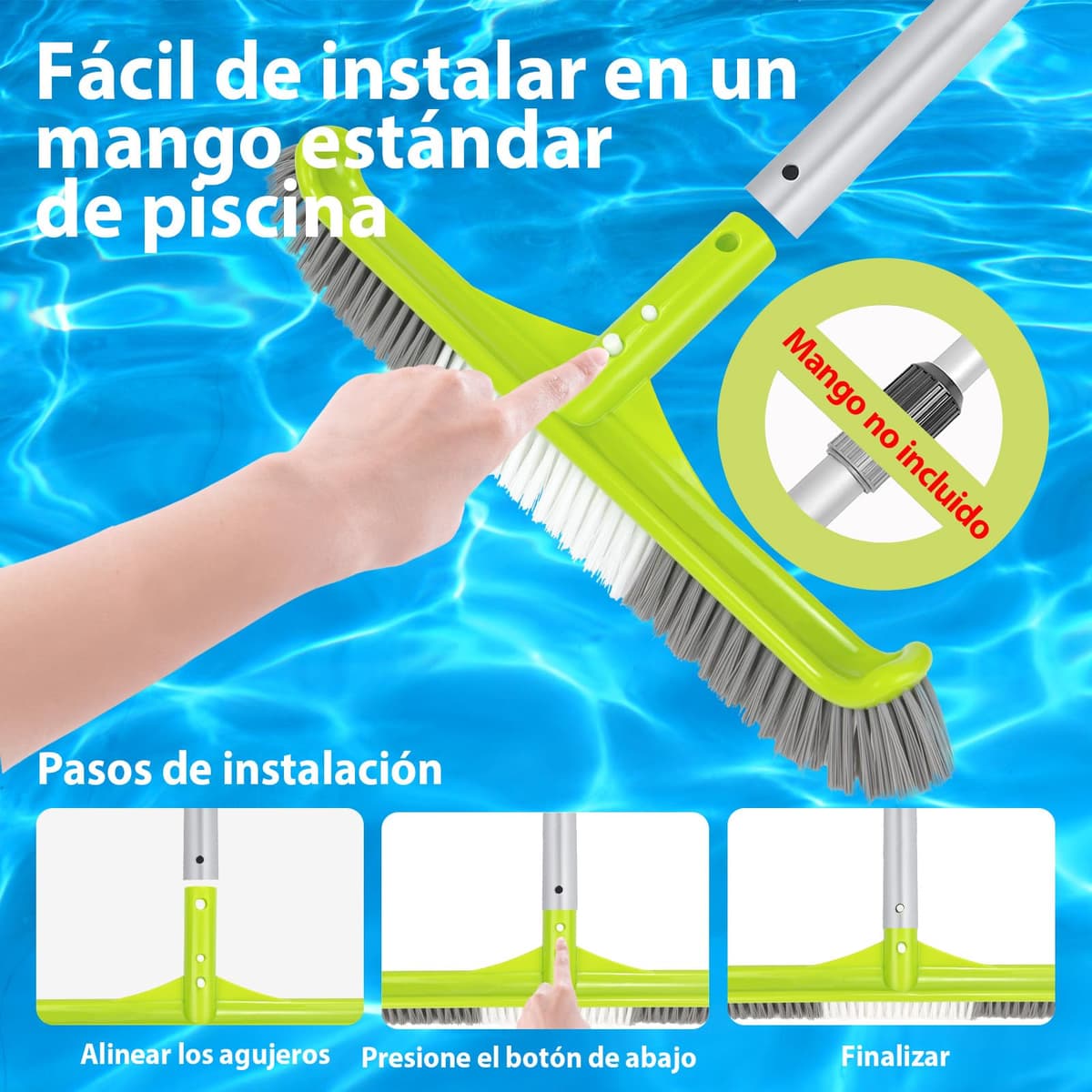 Cepillo Piscina 40 cm (16"), Cepillo para Paredes de Piscina con Cabezal en Ángulo de 45°, 7 Filas de Cerdas de Nylon, Cepillo de Limpieza para Piscina con Sistema EZ-Clip para(Palo no Incluido) — view 2