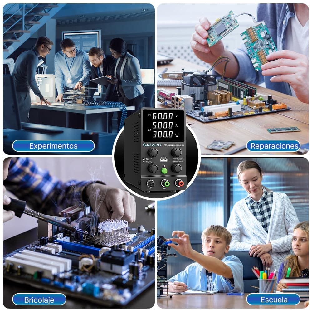 Fuente de Alimentación Regulable 60V 5A DC Fuentes de Alimentación de Laboratorio Fuente de Alimentacion de Banco Ajustable Pantalla LED de 4 Dígitos Jesverty SPS-6005N — view 5