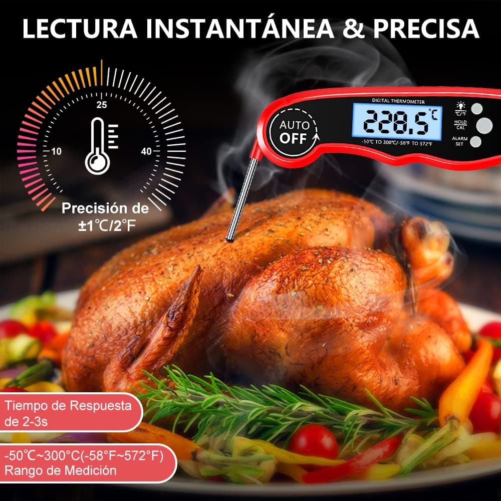 CIRYCASE Termometro Cocina, Termometro Horno Digital de Lectura Rápida & Precisa con 102cm Sonda de Alambre, Calibration & Pantalla LCD, Termometro Barbacoa para Carne, BBQ, Comida, Horno, Liquidos — view 2