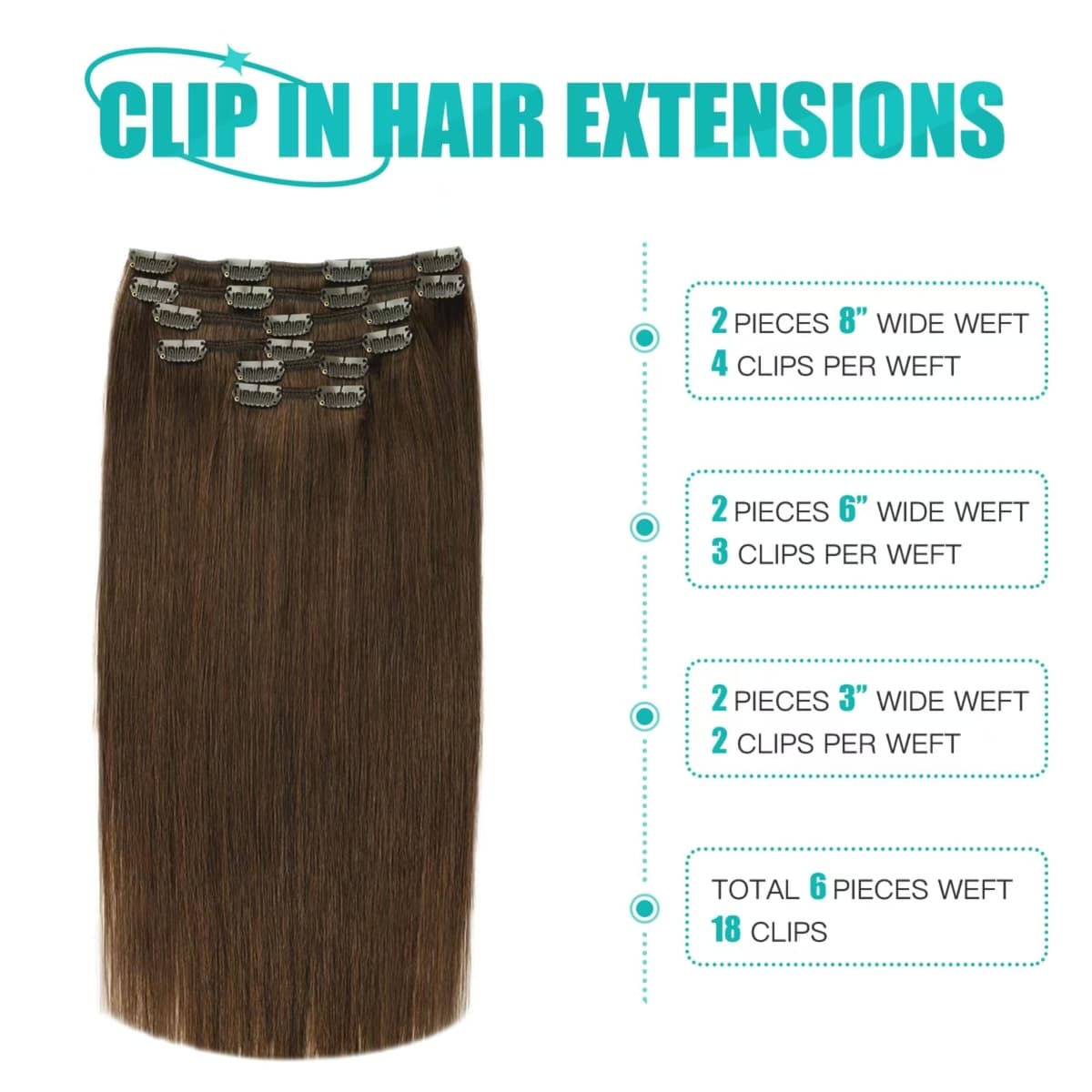 SURNEL Extensiones Clip Pelo Natural 100g 35cm 6 Piezas Castaño Chocolate Extensiones De Clip De Humano Real Extensiones Pelo Natural Remy (C#4-35cm) — view 3