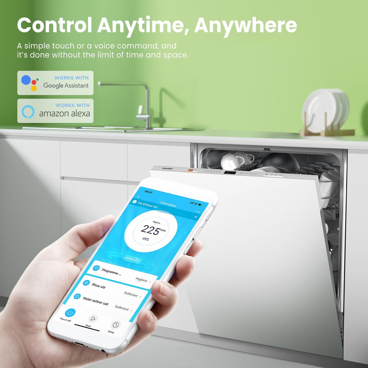 COMFEE' KWH-BD1215P-W Fully Integrated Dishwasher with 12 Place Settings, Cloud Wash, Extra Drying, Built-in Dishwasher with Delay Start, Quick Wash - White — view 3