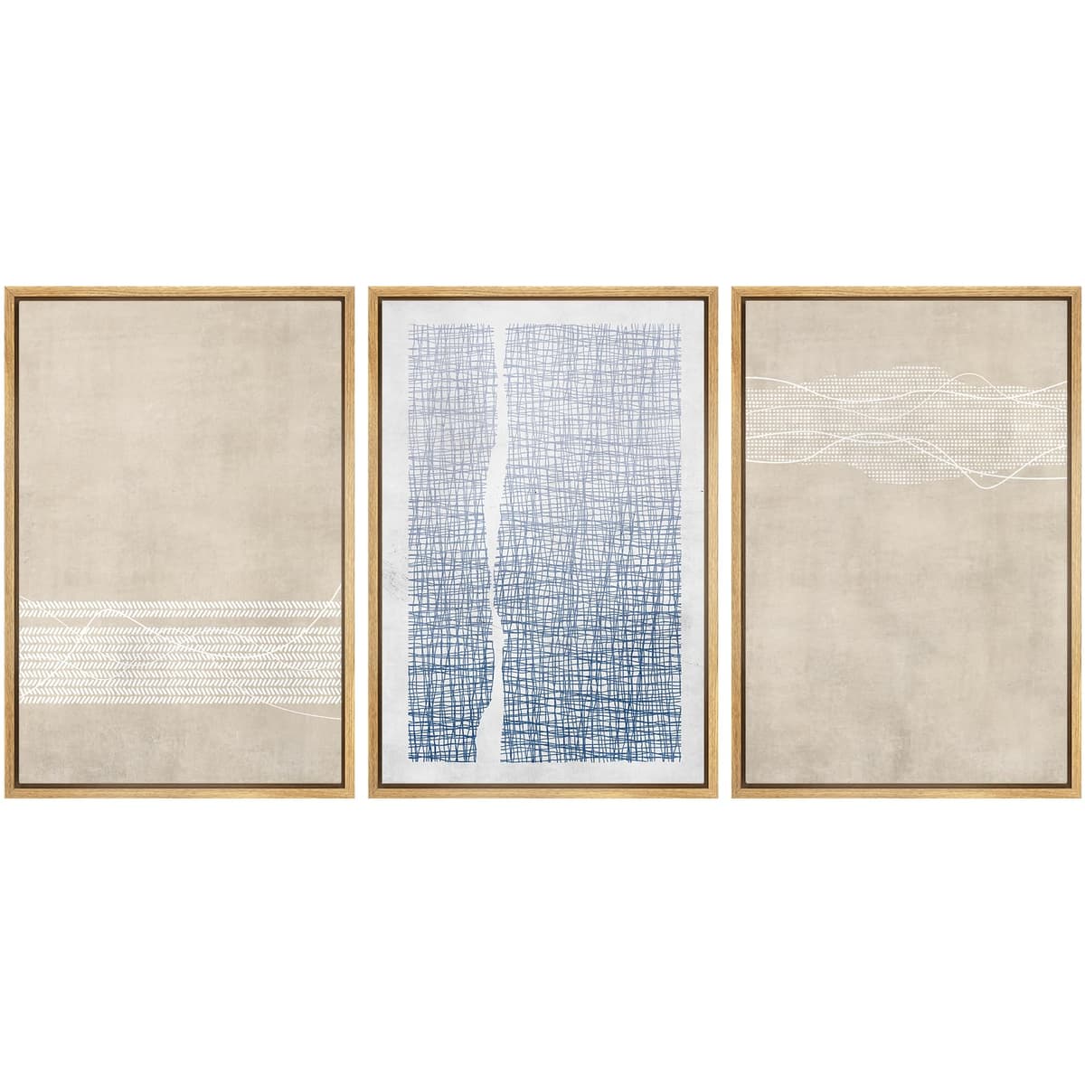 SIGNWIN Framed Canvas Print Wall Art Set Blue White Grunge Geometric Pattern Abstract Shapes Cozy Neutral Decorative Contemporary Minimal for Living Room, Bedroom, Office - 24"x36"x3 Natural — view 96
