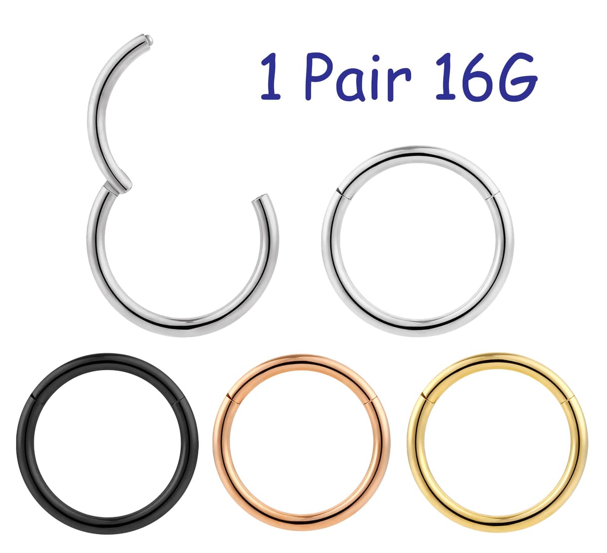 365 Sleepers - Par de pendientes de aro de titanio con cierre de bisagra, calibre 16, pirsin corporal, 5 mm, 6 mm, 7 mm, 8 mm, 9 mm, 10 mm, 11 mm, 12 mm, 13 mm, 14 mm, 16 mm — view 6
