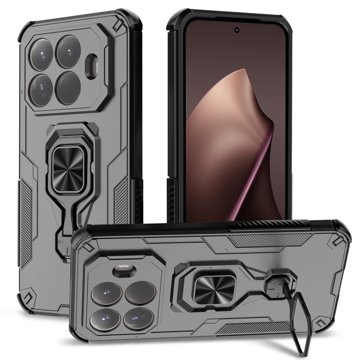 Funda para CMF Phone 2 Pro, Carcasa Antigolpes con Soporte anular metálico, Case Protectora de Grado Militar, Negro — view 731