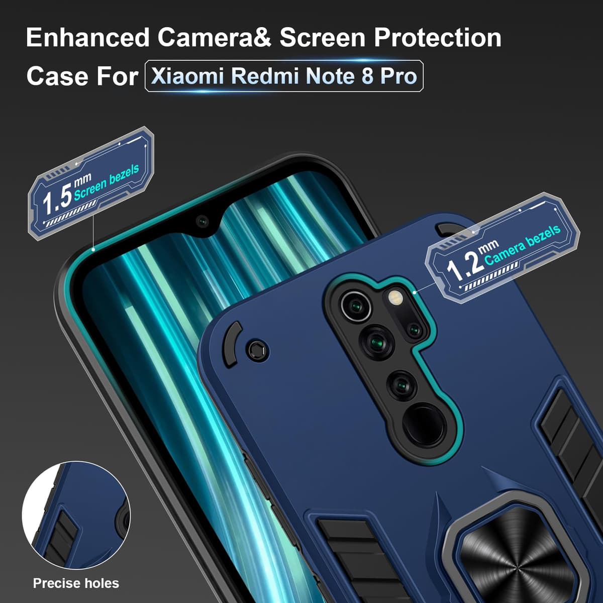 Funda para CMF Phone 2 Pro, Carcasa Antigolpes con Soporte anular metálico, Case Protectora de Grado Militar, Negro — view 183