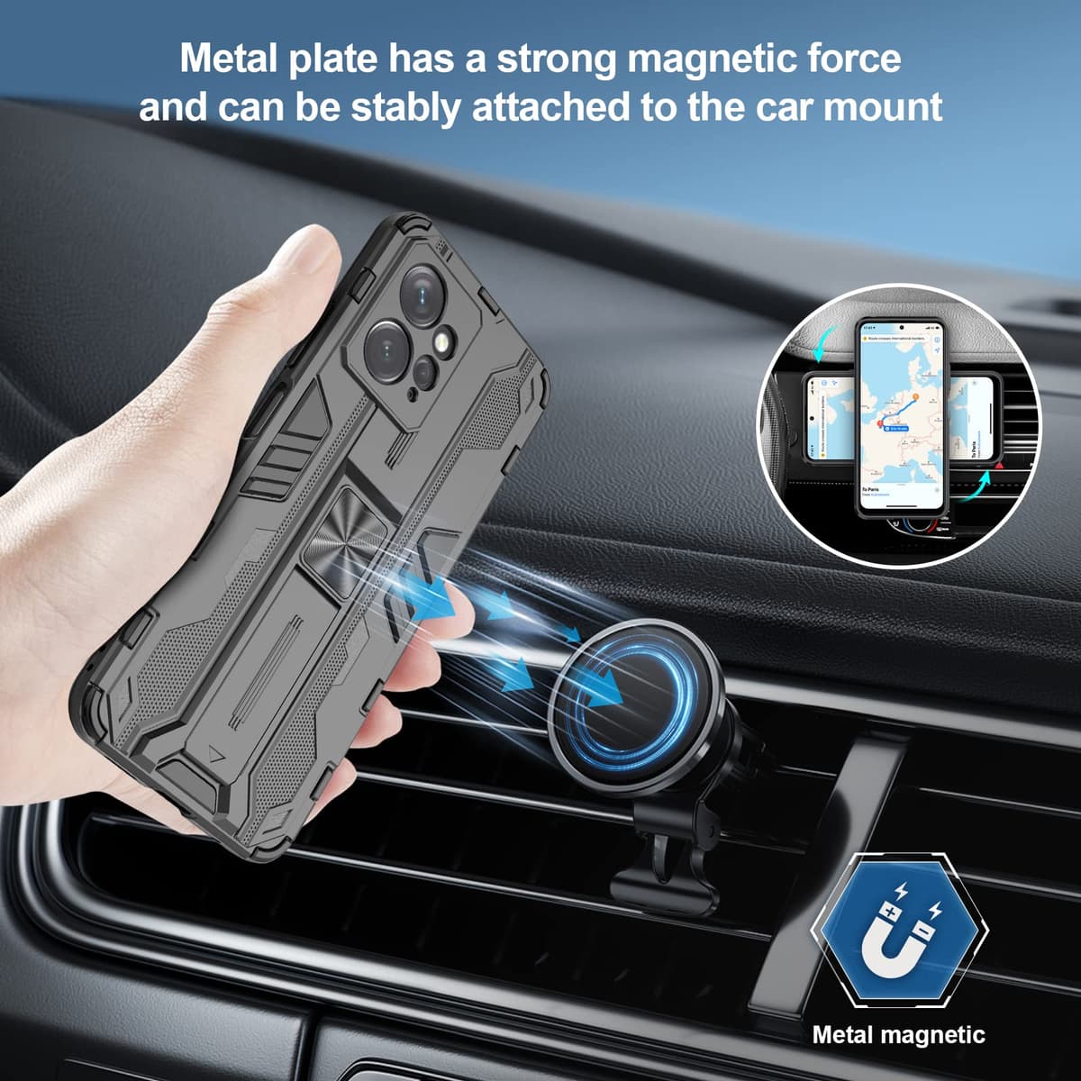 Funda para CMF Phone 2 Pro, Carcasa Antigolpes con Soporte anular metálico, Case Protectora de Grado Militar, Negro — view 875