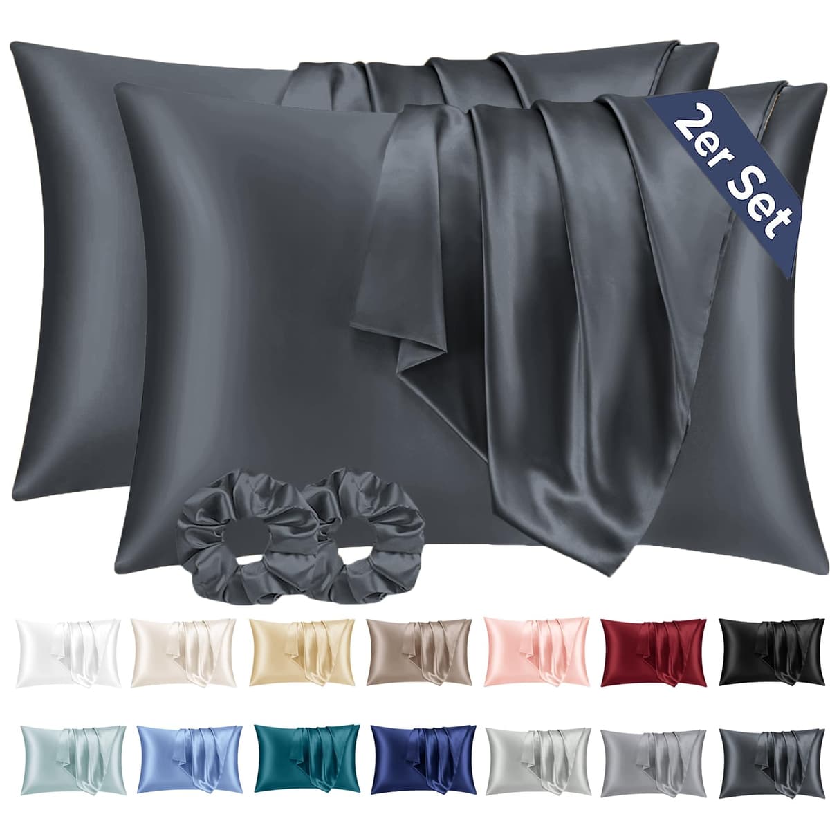 Vielit 2 Pack Satin Pillowcase for Hair and Skin Cooling,Soft as Silk Pillowcase for Hair and Skin,Easier Care than Silk Pillow Case Beige 50x75cm Gifts for Women Envelope & 2 Scrunchies — view 42