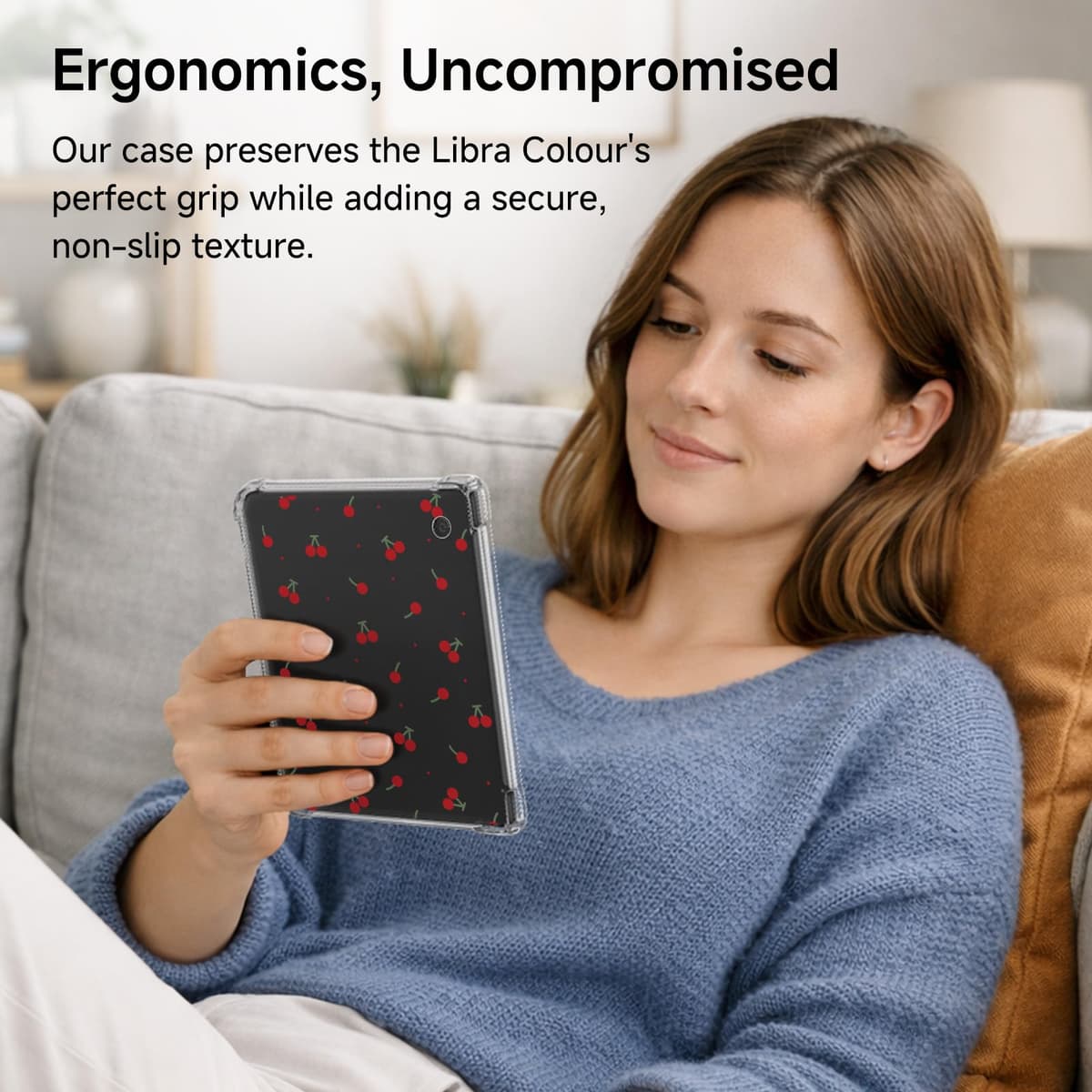 Case for Kobo Libra Colour eReader 7", Crystal Clear Cover with Reinforced Corners & Anti-Yellowing | Lightweight TPU Shell for Scratch & Shock Protection | Showcase Your Style (Simple Red Cherries) — view 5