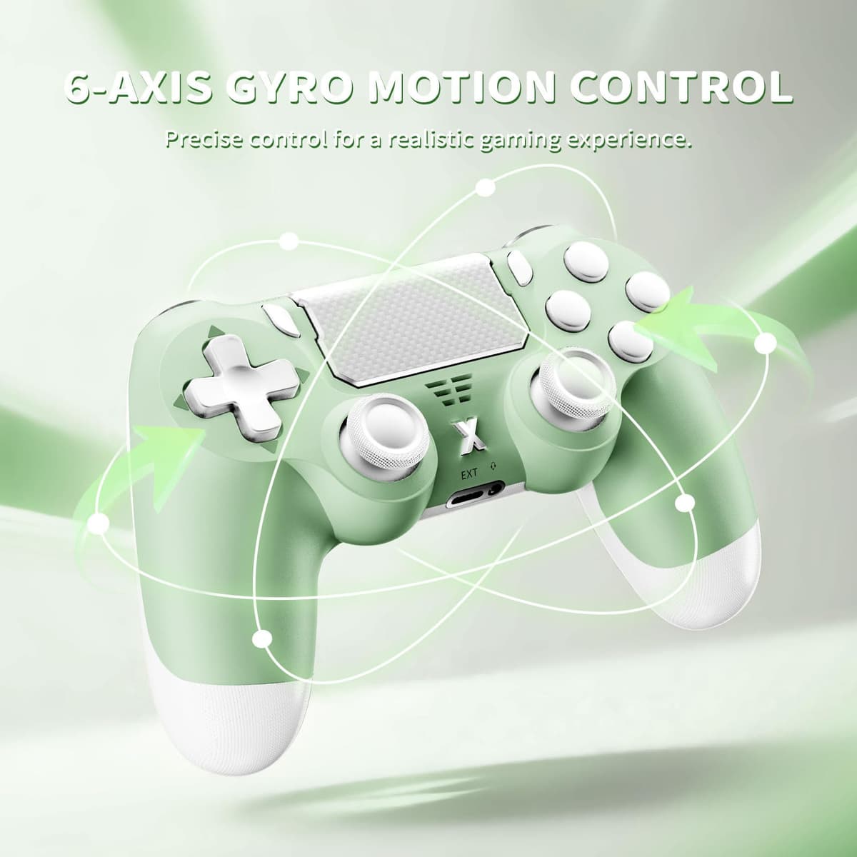 Suoxiom Wireless Controller for PS4, Game Controller for P4/Slim/Pro/PC, Bluetooth Gamepad Joystick with Vibration Touch Panel, Upgraded Six-Axis Sensor, 3.5mm Audio Jack (Light Green) — view 4