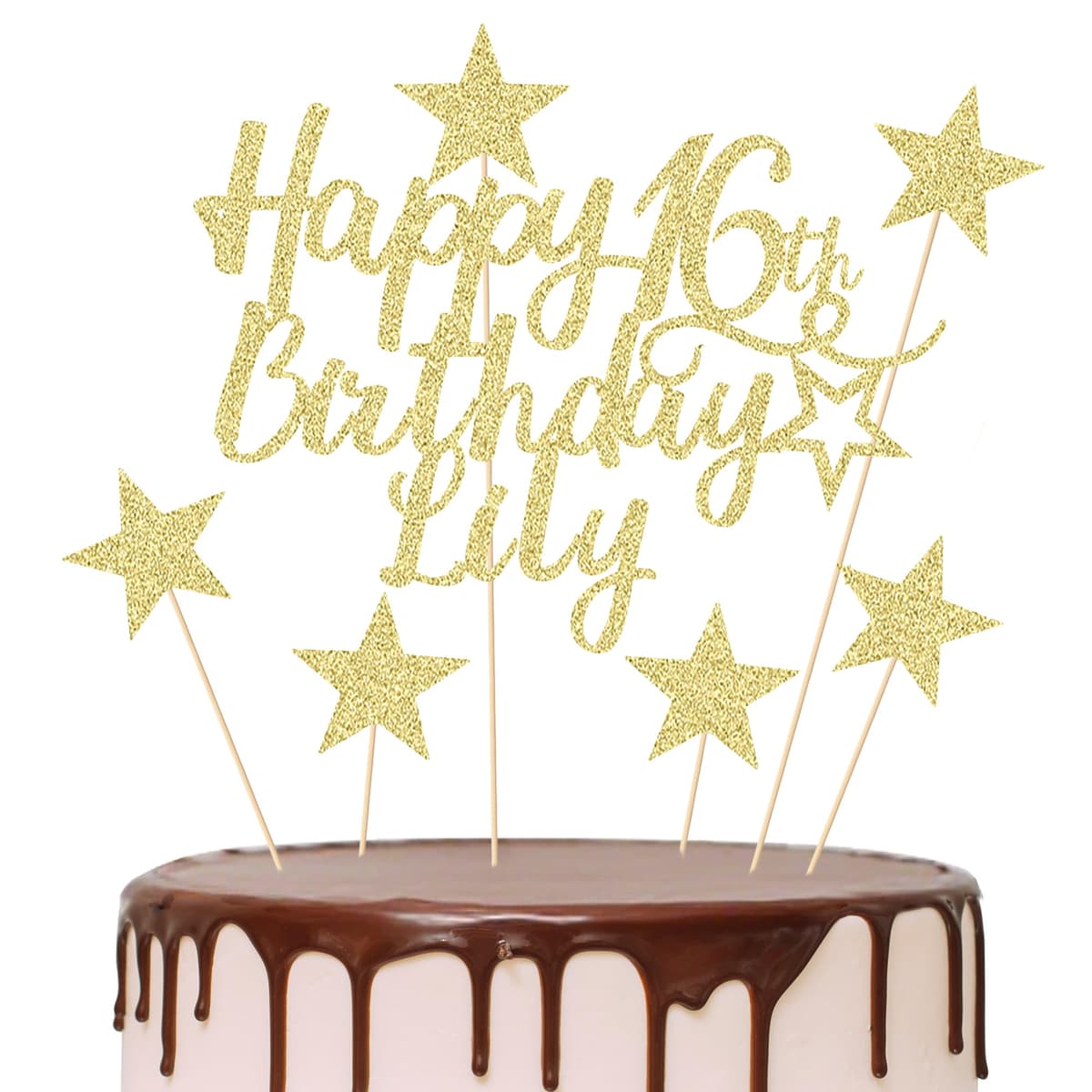 EDSG 2 Sets Personalised Happy Birthday Cake Topper, Double-Sided Glitter Cake Toppers Birthday Party Decoration for 13th 16th 18th 21st 30th 40th 50th 60th 80th(Champagne Gold-2pcs) — view 5