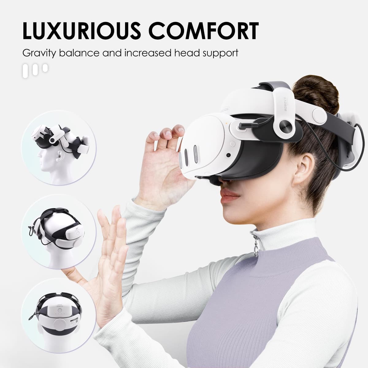 BOBOVR M3 Pro Head Strap Compatible With Meta Quest 3S,Magnetic Power Bank 5200mAh Battery Pack Head Strap Replacement Halo Strap Compatible With Oculus Quest 3 VR Accessories — view 3