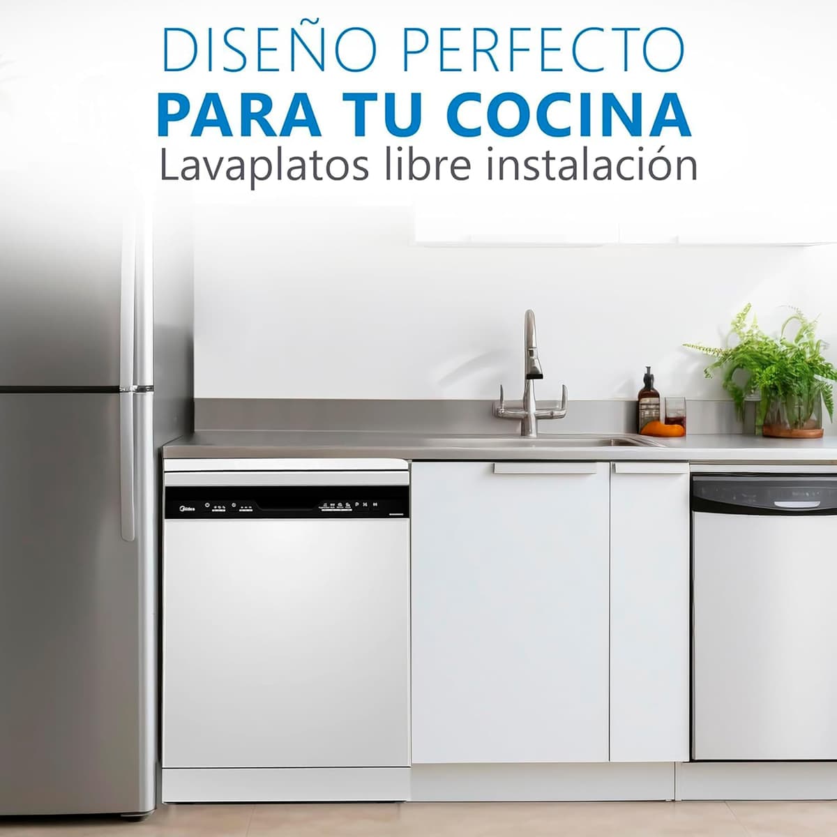 Midea Lavavajillas 60 cm+++ Blanco para 12 servicios - Lavaplatos libre instalación - Compacto con 4 Programas de Lavado integrable - Filtro Antibacterias y Programación Horaria Nuevo Modelo — view 5