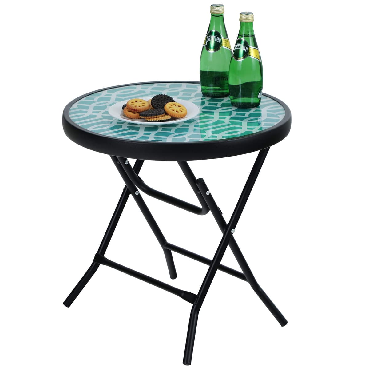 PHI VILLA Folding Side Table, Foldable Coffee Table, Outdoor Garden Table, Small Round Patio Table - Black Grid — view 12