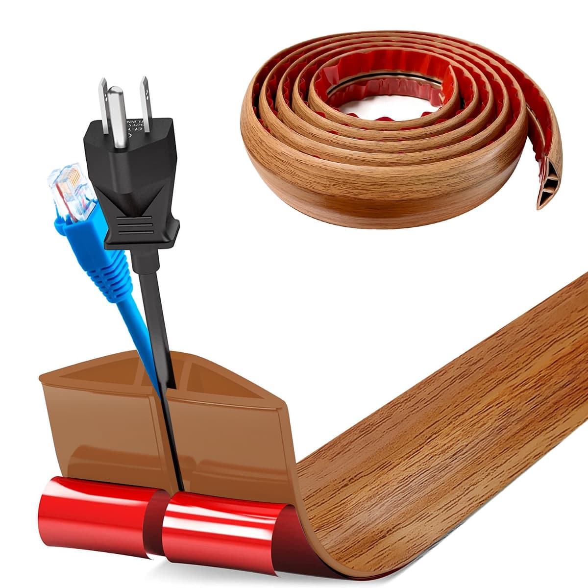 Pasacables Suelo, Canaleta Cables Suelo, 1M x5cm Protector de Cables para Suelo, Cubiertas de Suelo para Cables Autoadhesiva Montaje para Todos los Hogar, Oficina, Escuela, Almacén(Madera Amarillo)