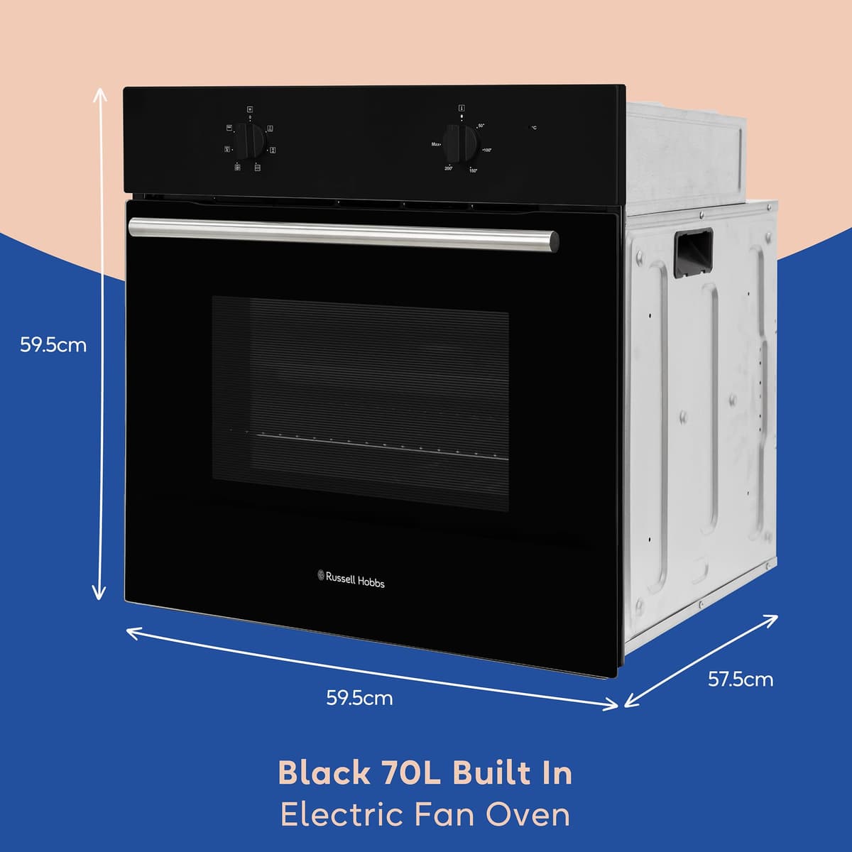 Russell Hobbs 70L, 60cm Wide, Single Electric Built-in Fan Oven and Grill in Black, 6 Oven Functions, RHFEO7004B — view 2