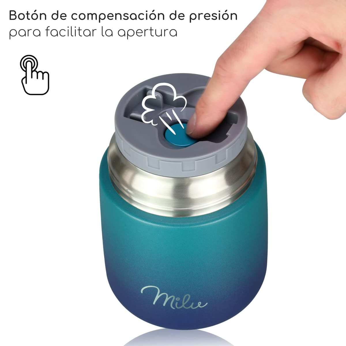 Milu Termo para Comida 450 ml Taza Aislada, Botella de Acero Inoxidable Aislada Alimentos, Beber y sopa de los niños de adultos Térmico (450ml/Verde Azul) — view 6