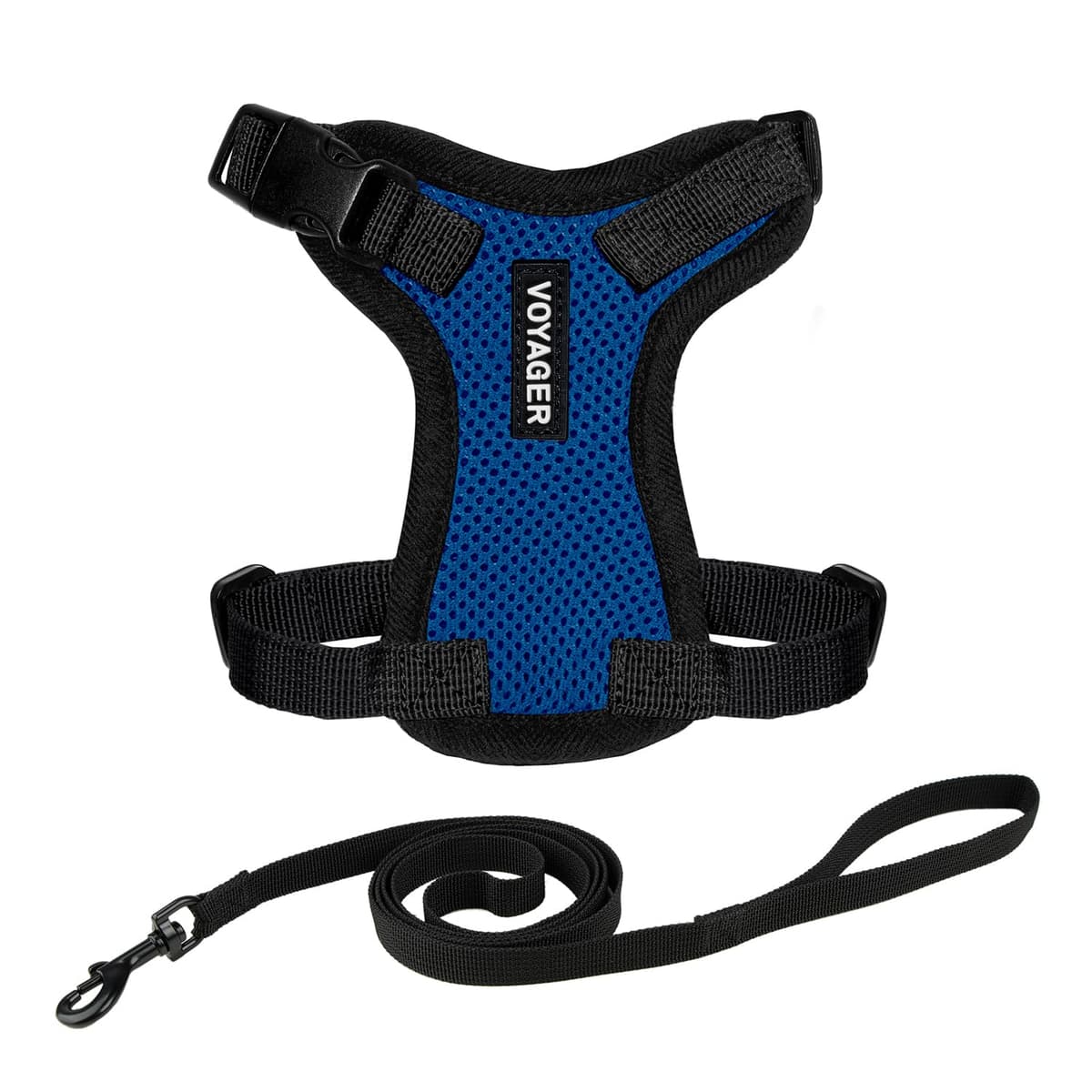 Voyager Step-in Lock Cat Harness and Reflective Cat Leash with Neoprene Handle by Best Pet Supplies - Supports Small, Medium and Large Breed Cats, Royal Blue/ Black Trim, size XXS - 5ft