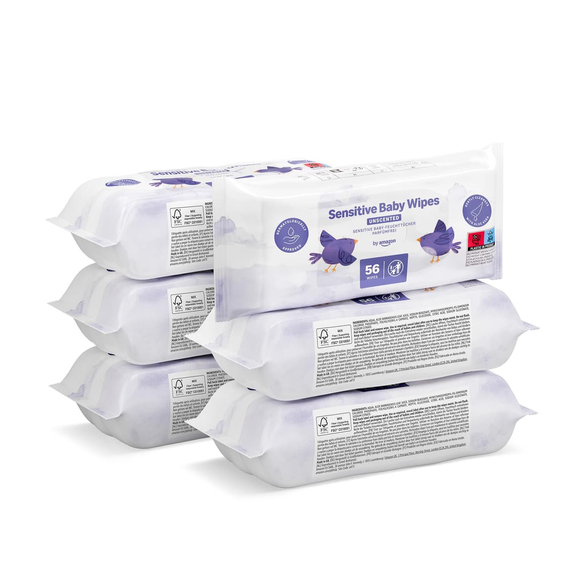 by Amazon Sensitive Baby Wipes 336 Wipes, Unscented, 6 Pack of 56 Old Version 6-Pack
