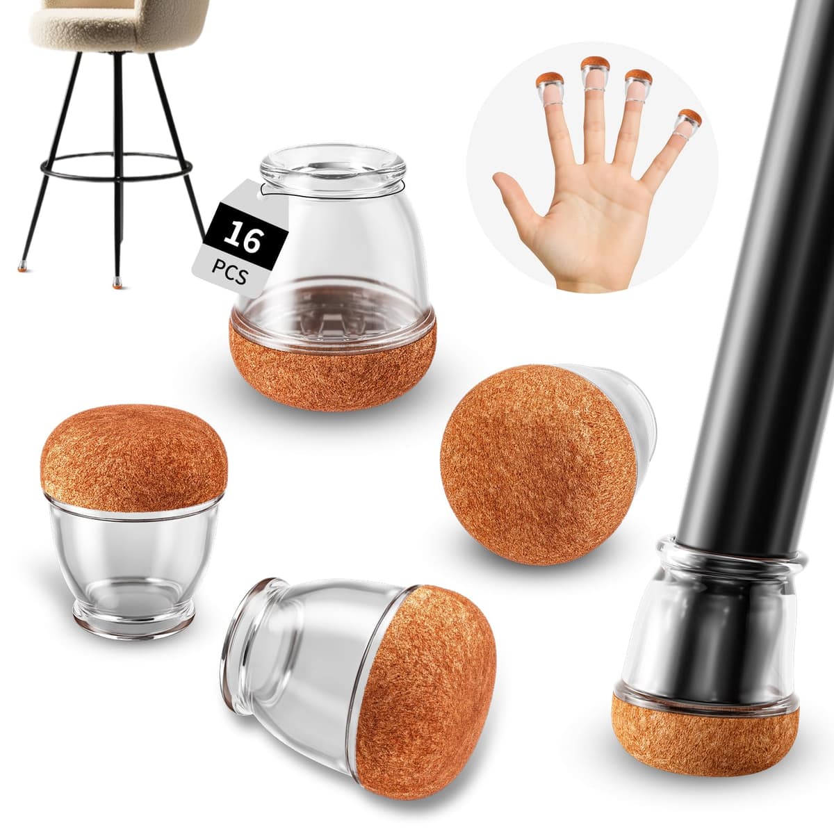 Ezprotekt Protectores de Suelo Transparentes para Patas de Silla 20-28mm, 16 Tapones de Silicona con Fieltro Envuelto, Fundas de Silicona Redondo — view 52