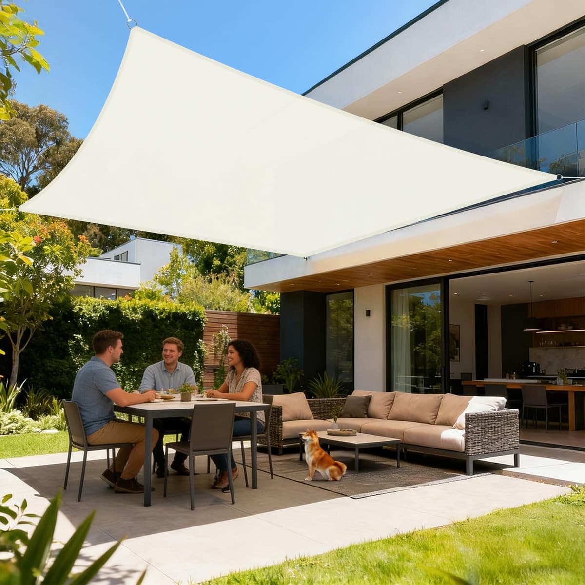 LOVE STORY Toldo Vela de Sombra Impermeable Triangular 3x3x3m Protección Rayos UV PES Toldos para Patio, Exterior Terrazas, Jardín, Balcon (Crema) — view 36
