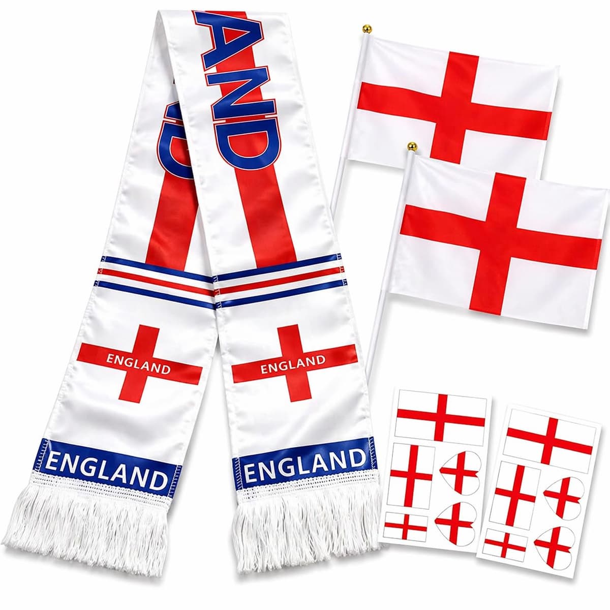 England Fan 5-Piece Set Scarf Flags Tattoos, World Cup 2026 Merchandise, Perfect to Match Your England Football Shirt for Men Women Boys Girls Pub Stadium