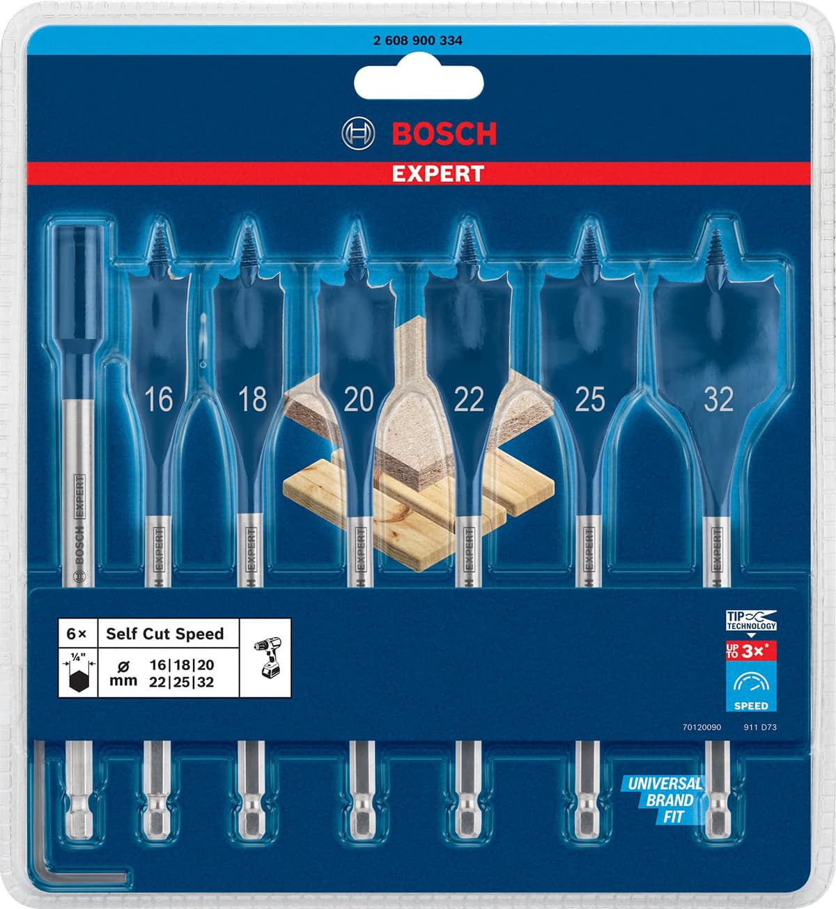 Bosch Professional 7x Set de brocas fresadoras planas Expert SelfCut Speed (para Madera blanda, Aglomerado, Ø 16-32 mm, accesorios Taladro de impacto rotativo) — view 2