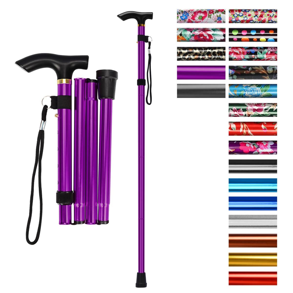 supregear Bastón Plegable, 5 Niveles de Altura Ajustable, Ligero y Portátil para Viaje, Mango en T y Pulsera, Extensible para Personas Mayores y Adultos con Discapacidad — view 30