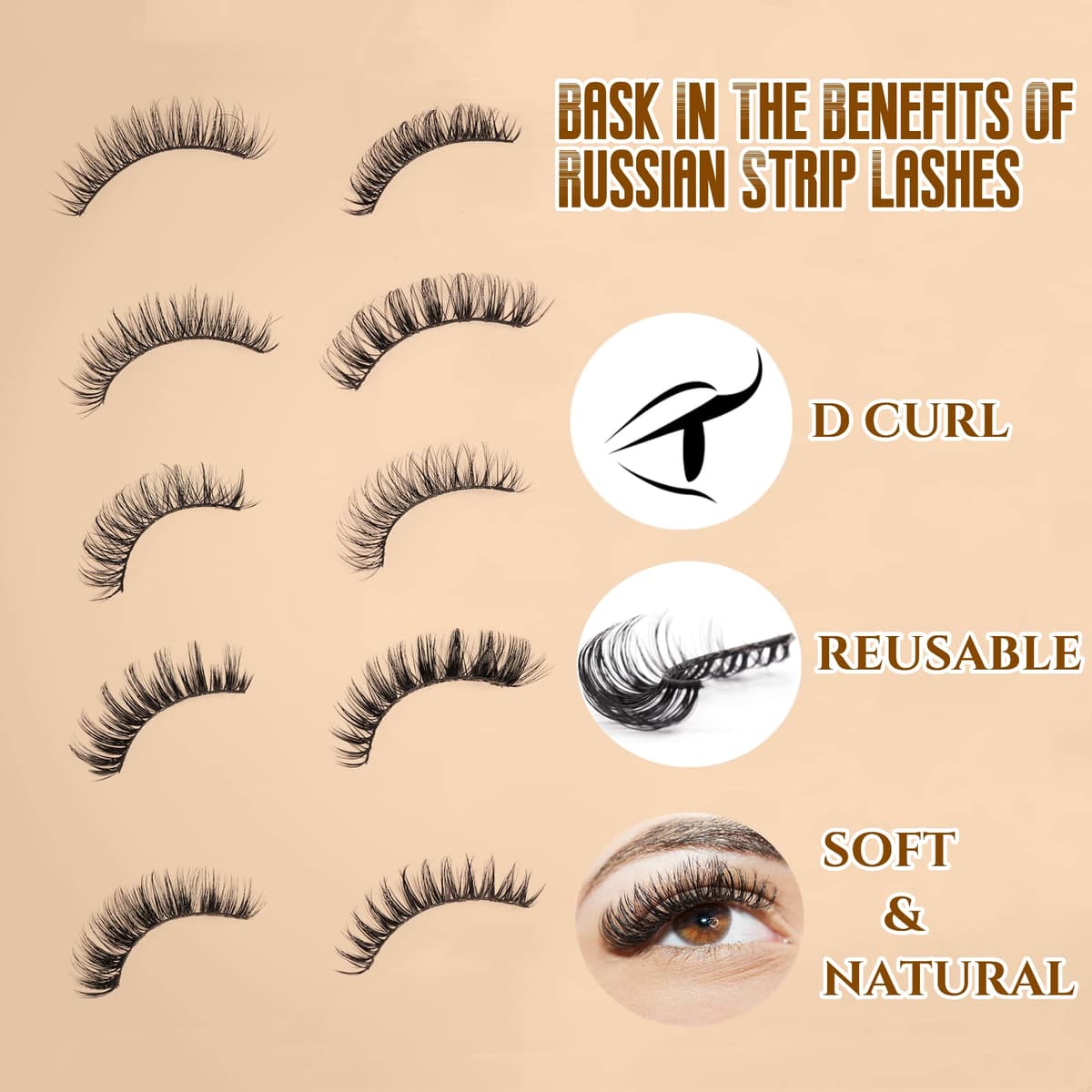 False Eyelashes Russian Strip Lashes D Curl 3D 10 Pairs Fake Lashes Natural False Eyelashe with Eyelash Glue Clear Adhesive Long Lasting Waterproof Multipack Eyelashes — view 3