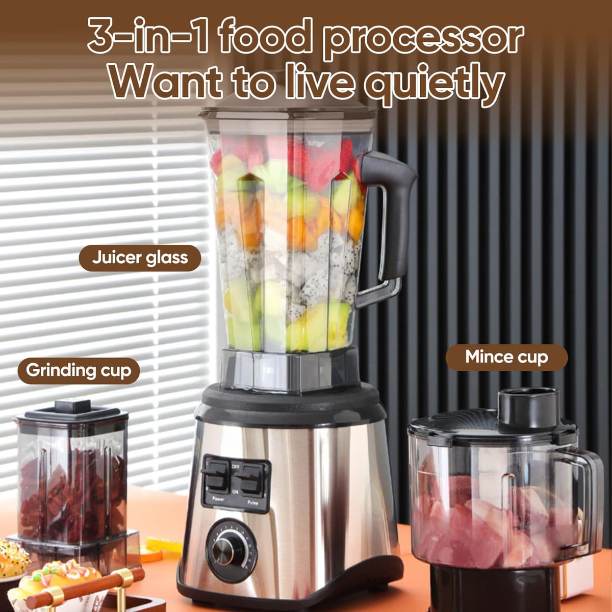 Batidora Profesional 3 en 1, 9500W, Licuadoras para Zumos y Batidos,15 Velocidades Ajustables 3 vasos Mezcladores Cuchillas de Acero Inoxidable,Batidora de Jarra para Batidos y Smoothies. — view 2