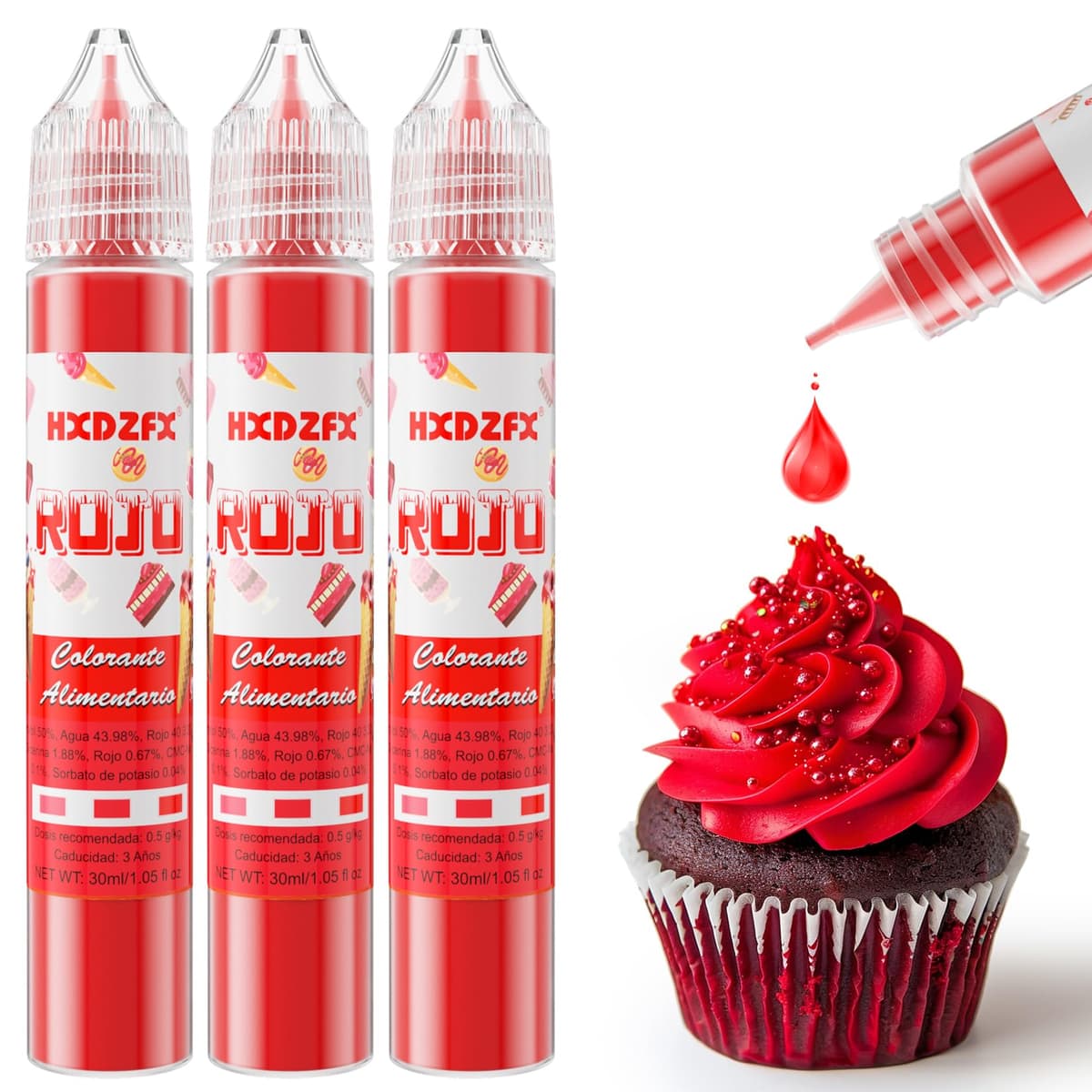 Colorante Alimentario Rojo - 30ml×3 Botellas Colorante Alimentario Alta Concentración Liquid Set para Repostería, Decoración de Tartas, Caramelos, Bebidas, Macarons