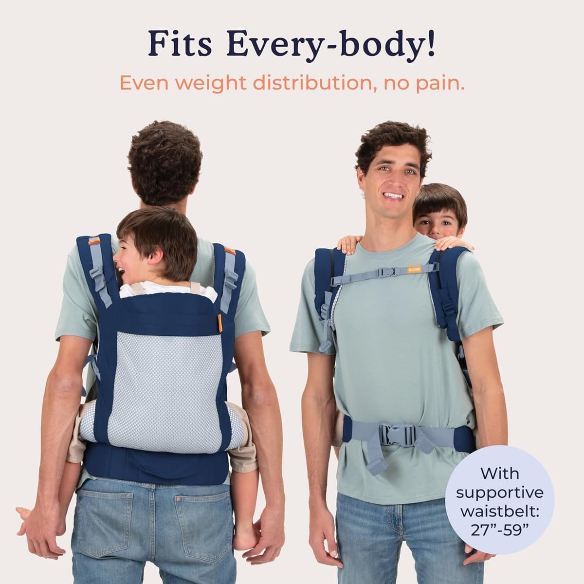 Beco Toddler Carrier with Breathable 3D Mesh & Extra Wide Seat - Front-Carry & Backpack Style - Lightweight Sling Carrier for Children (24-48 Months) - Cool Navy — view 4