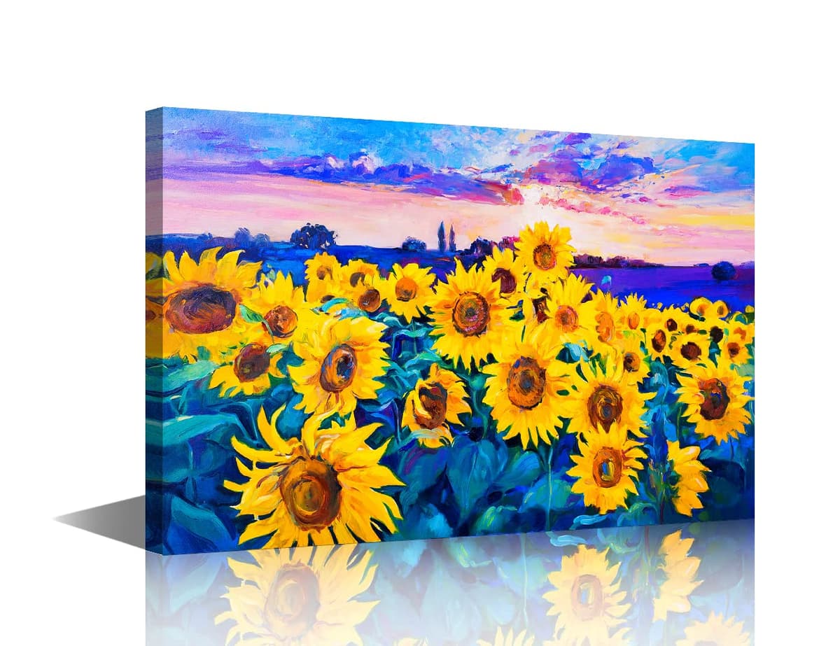 TISHIRON Rustic Yellow Sunflower in Vase Farmhouse Cottage Countryside 18"x12" Canvas Wall Art Prints Framed Picture Photo Painting Home Decor Ready to Hang — view 36