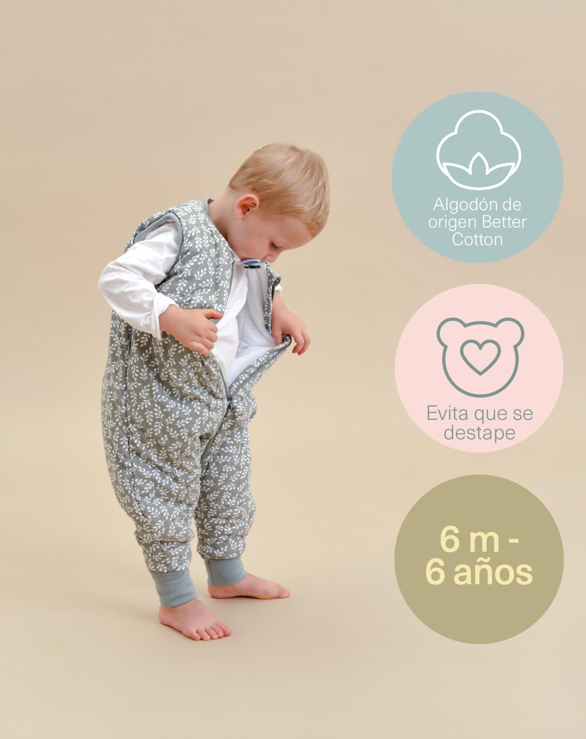molis&co - Pijama Manta con Pies 2.5 TOG - 70 cm (1 año) - Ideal para Invierno - Suave y cálido - 100% algodón (Oeko-Tex 100) - Green Garden — view 5