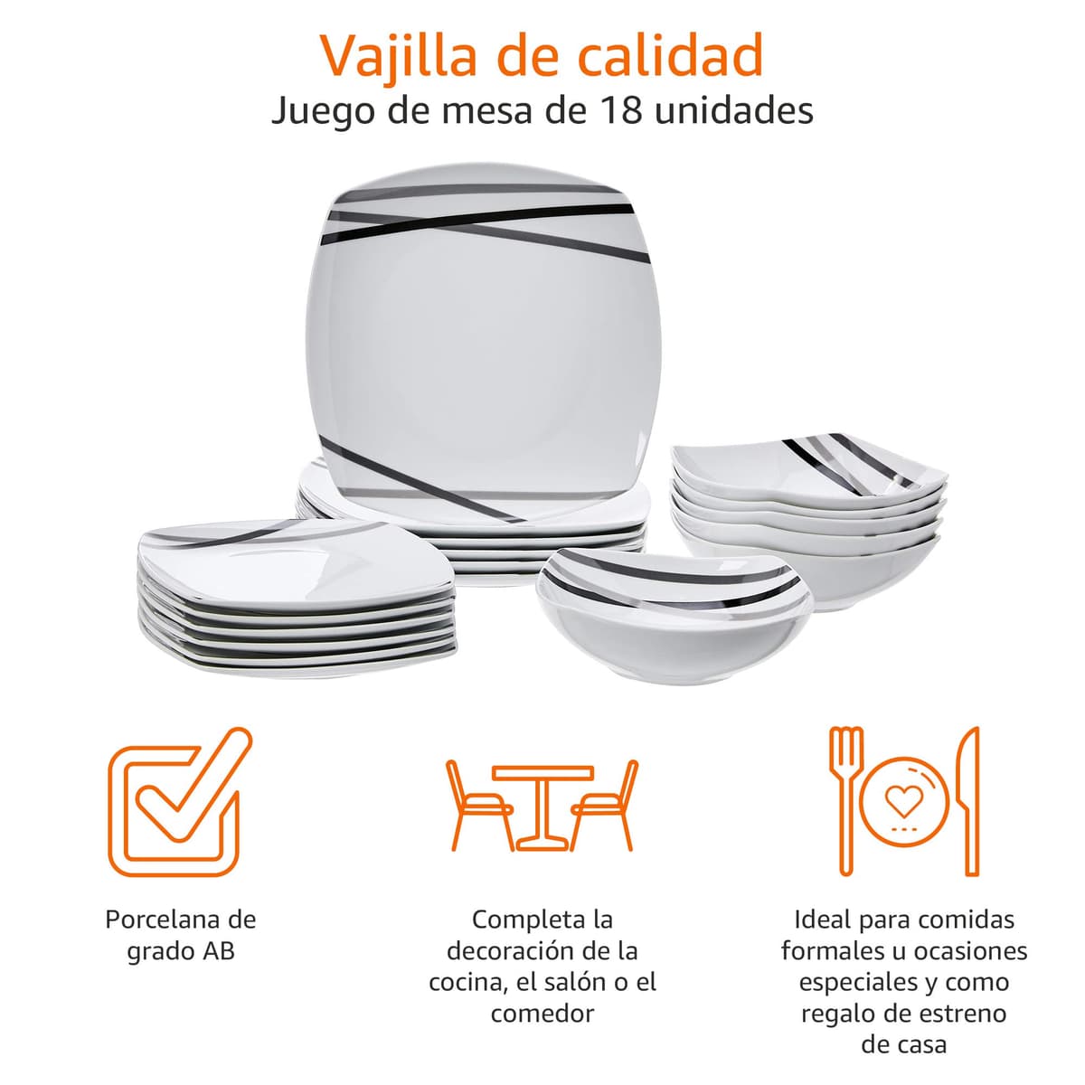 Amazon Basics Vajilla de 18 Unidad, Líneas modernas, 6 servicios — view 4