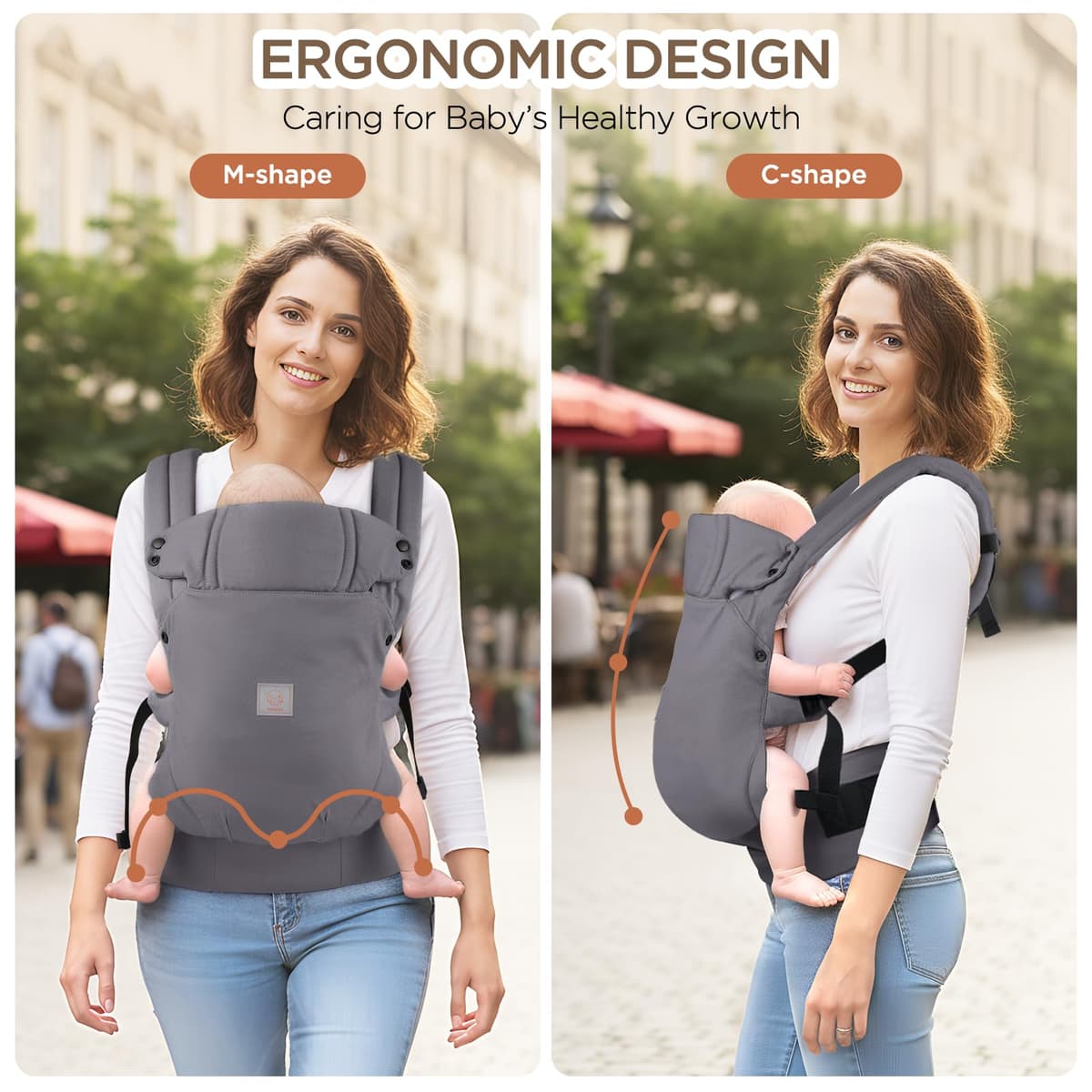 GAGAKU Baby Carier - Portabebés ligero y ergonómico para niños pequeños de 7 a 33 libras, suave y transpirable 4 en 1 con soporte para la cabeza, fácil de llevar, comodidad manos libres, color gris — view 2
