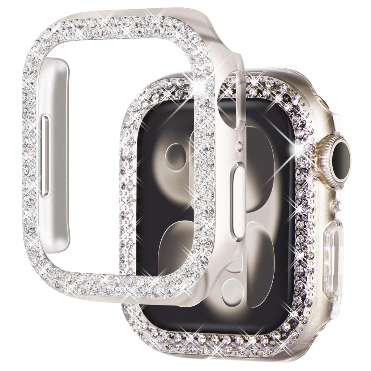 NewWays 2 Pack Compatible with Apple Watch Case 40mm Built-in Screen Protector,Women Diamond Bling Cases for iWatch Series SE(2025-2020) 6 5 4,Silver/Clear — view 15