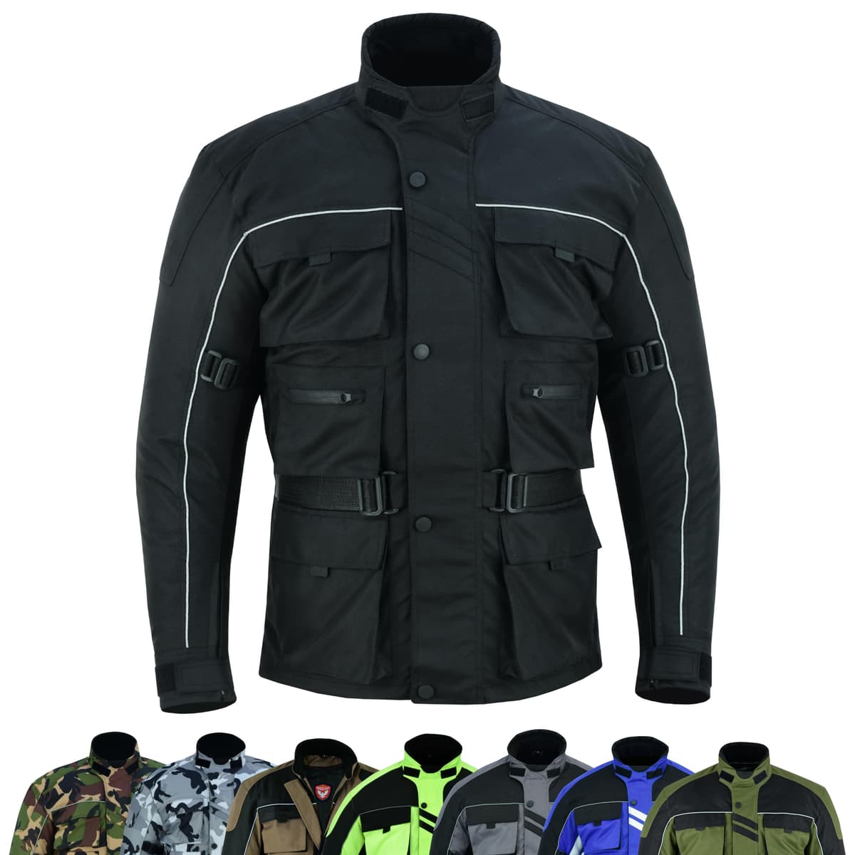 6 Pockets Mens Motorcycle Jacket, Textile Racing Motorbike Jacket, Hi-Vis Biker CE Protective Armored Jackets Mens Waterproof & Mesh Lining Breathable