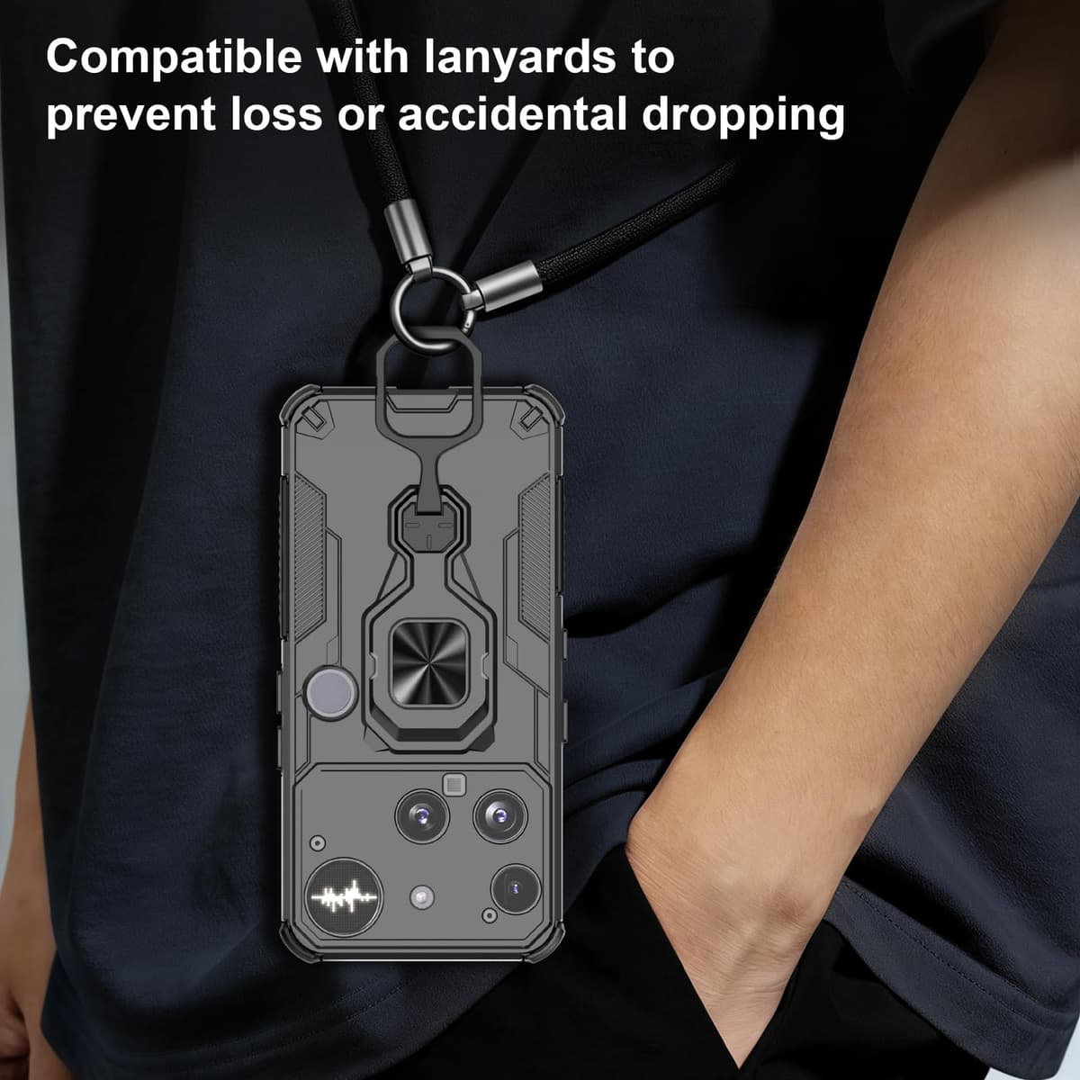Funda para CMF Phone 2 Pro, Carcasa Antigolpes con Soporte anular metálico, Case Protectora de Grado Militar, Negro — view 1304