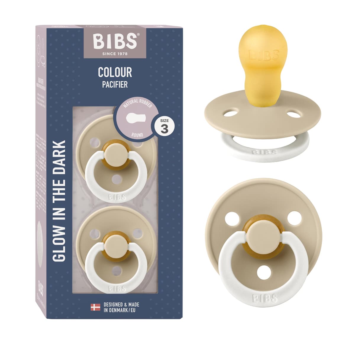 BIBS Colour Soother 2-Pack, BPA Free Dummy Pacifier, Round Nipple. Natural Rubber Latex, Size 2 (6-18 Months), Sky Blue/Steel Blue — view 114