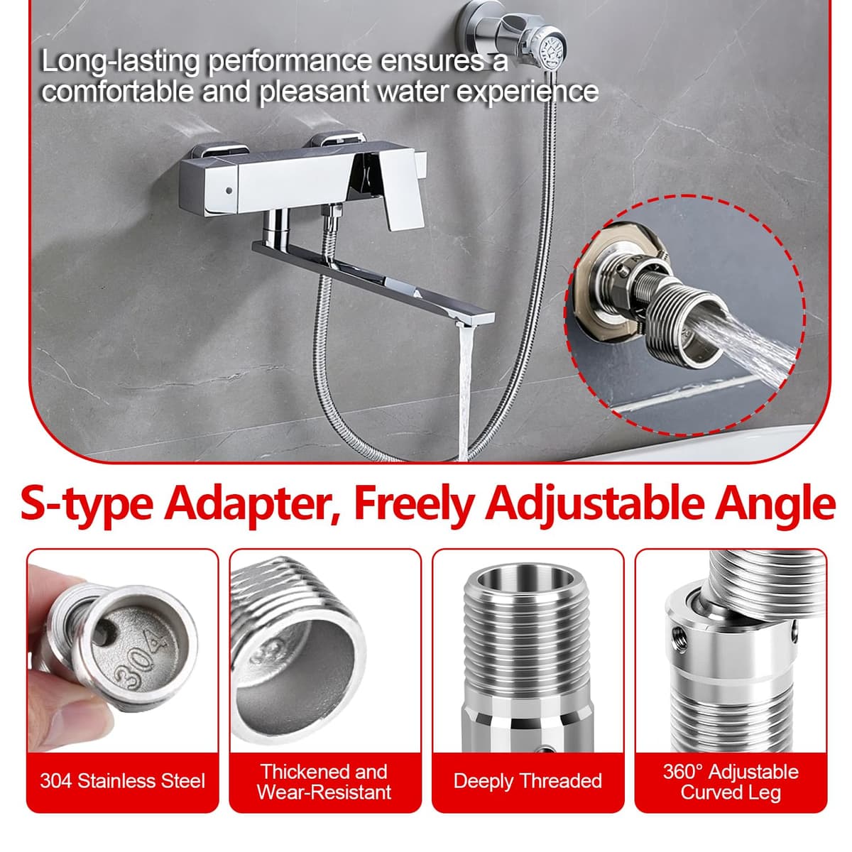 2 Piezas Adaptador Grifo Ducha en Acero Inoxidable 304,Aexcentricas Excentricas Grifo Ducha Ajustable Rotativo a 360° Adaptador de Baño Flexible en Forma S, Griferia Ducha para Baño Cocina y Lavabo — view 5