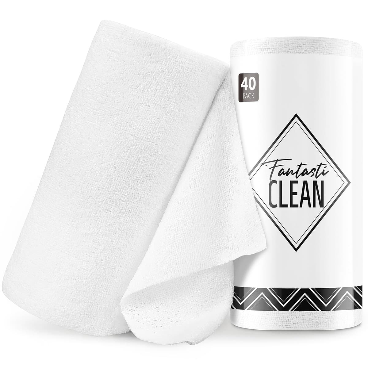 Fantasticlean Paños de Limpieza 40 Unidades, Rollo de Paño de Microfibra Rasgable, Trapos Reutilizables y Sin Pelusas 30 x 30 cm - Blanco