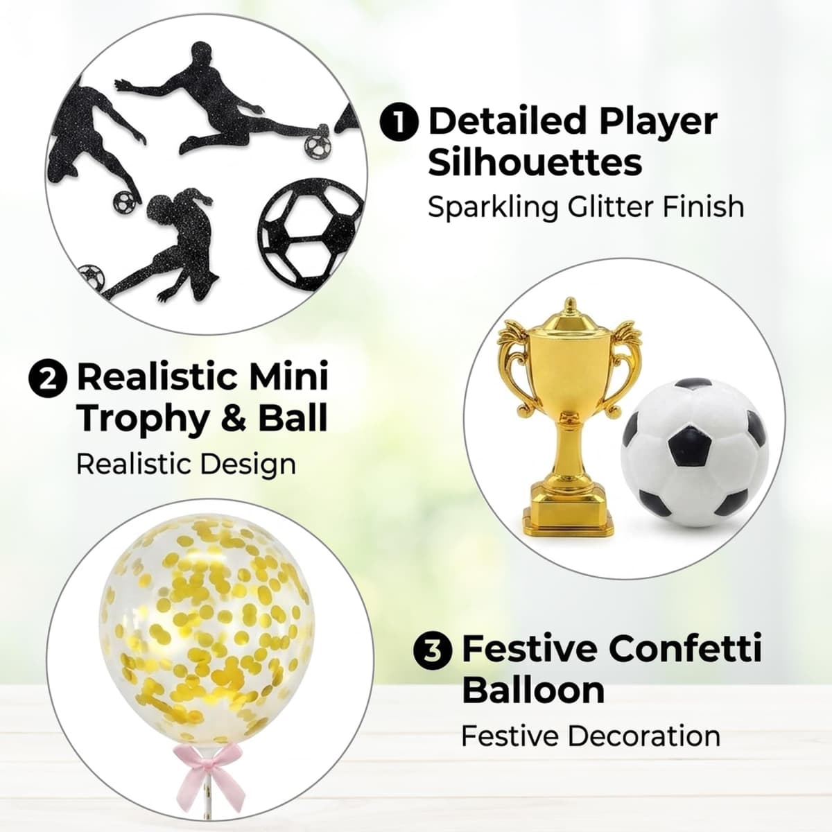 Football Cake Topper, Football Cake Decorations Set, Liverpool Cake Topper, Football Cake Toppers for Boys, Ronaldo Cake Topper, Edible Football Cake Decorations, Champions League Trophy — view 3